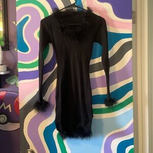 Fuzzy Trim Bodycon Sweater Dress